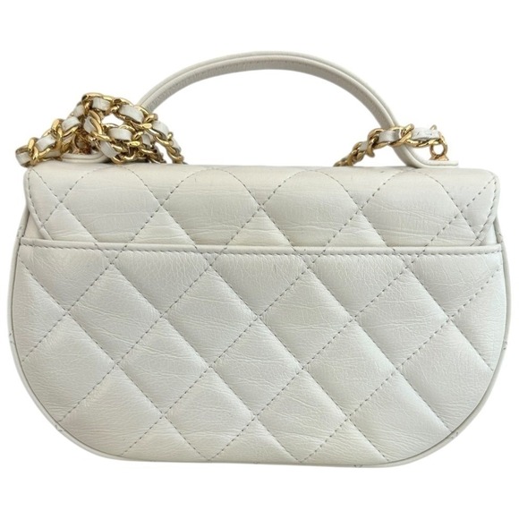 Chanel Mini Top Handle Flap Crossbody Bag White Quilted Lambskin Gold HW - Picture 3 of 15